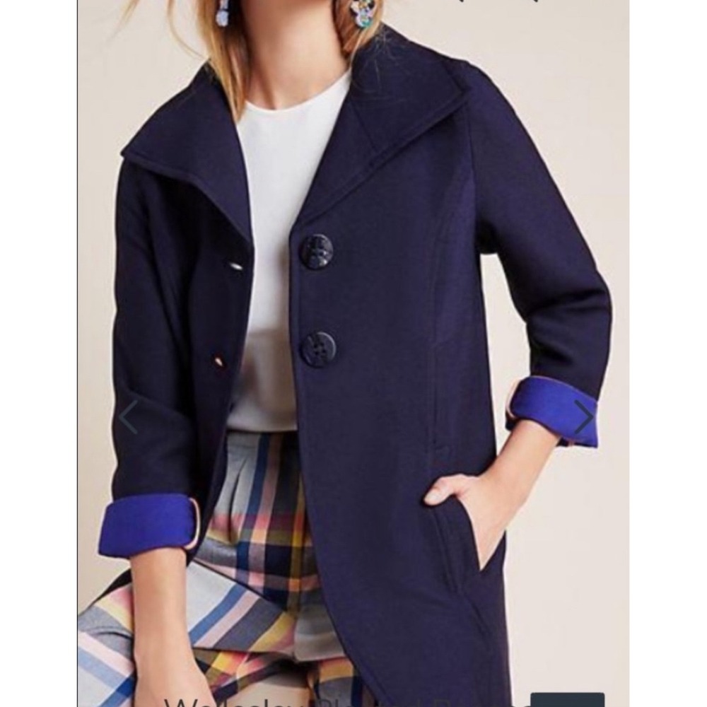 Anthropologie Wellesley Pleated Peacoat Navyโ Blue Coatigan Jacket Women Medium